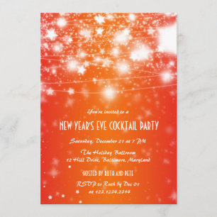 Invitación Elegante Fiesta Naranja de Año Nuevo brillantes es