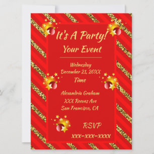 Invitación Elegante Fiesta Navidad de franjas de Purpurina ro