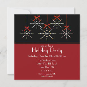Invitación Elegante fiesta navideña adornada con copos de nie