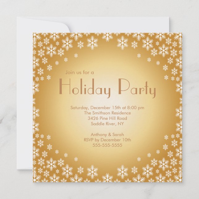 Invitación Elegante fiesta navideña con copos de nieve (Anverso)