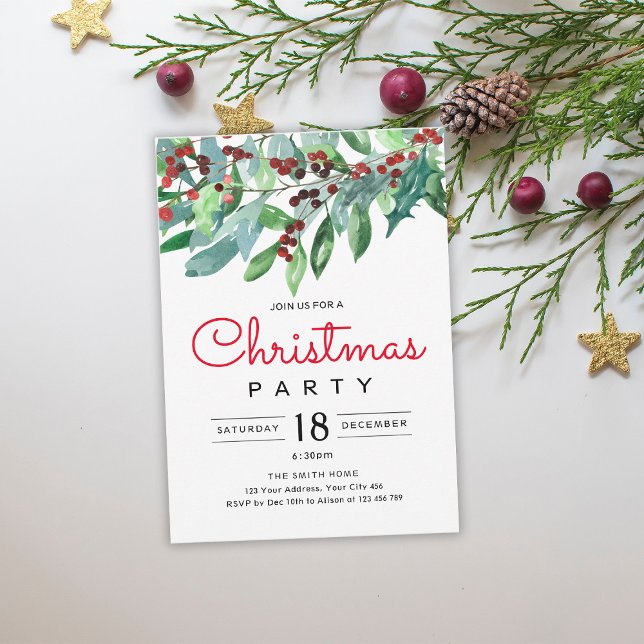 Invitación Elegante Fiesta Navideña con Verdor Navideño (Subido por el creador)