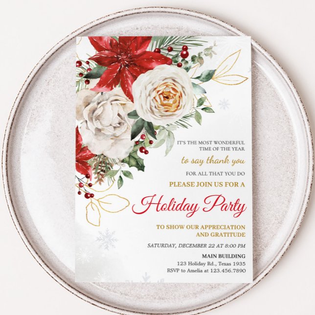 Invitación Elegante fiesta navideña de la compañía Poinsettia (Elegant Poinsettia Company Holiday Christmas Party Invitation)