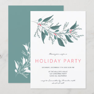 Invitación Elegante fiesta navideña de la rama rosa