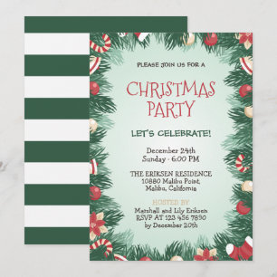 Invitación Elegante fiesta navideña de Navidades verdes  Invi