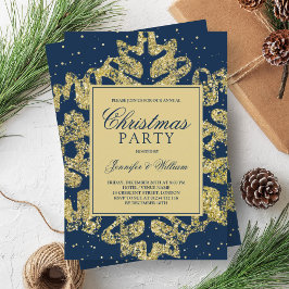 Invitación Elegante fiesta navideña de Purpurina de oro y mar