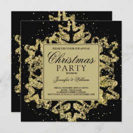 Invitación Elegante fiesta navideña de Purpurina dorado y neg