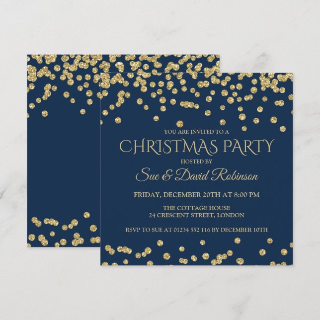 Invitación Elegante fiesta navideña de Purpurinas de la Marin (Anverso / Reverso)