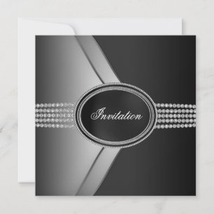 Invitación Elegante Fiesta negro de lazos de diamantes
