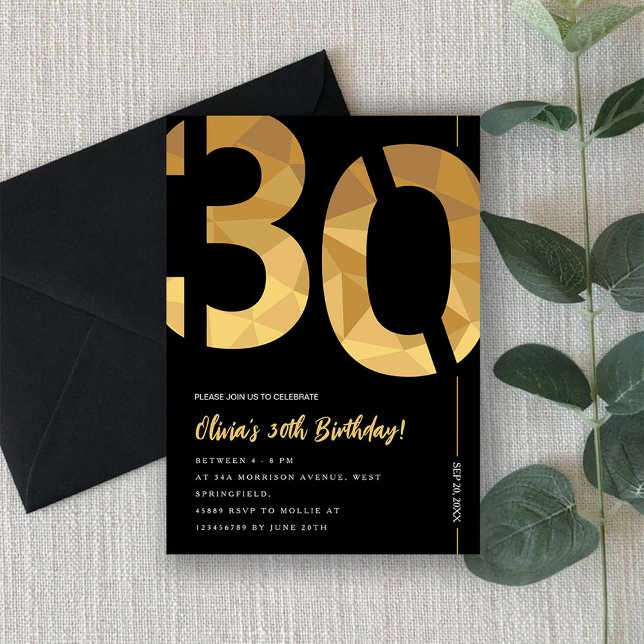 Invitación Elegante Fiesta negro y dorado 30 cumpleaños (Subido por el creador)