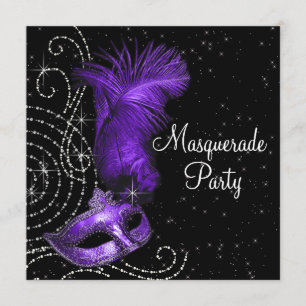 Invitación Elegante Fiesta negro y morado de la mascarada