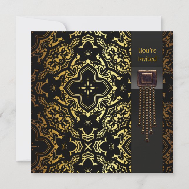 Invitación Elegante Fiesta negro y oro Art Deco (Anverso)