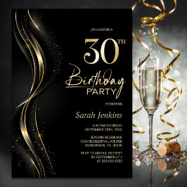 Invitación Elegante Fiesta negro y oro de 30 años