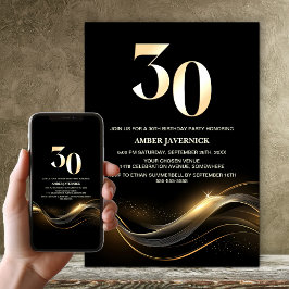 Invitación Elegante Fiesta negro y oro de 30 años
