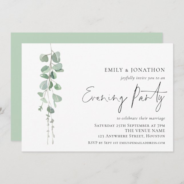 Invitación Elegante Fiesta nocturno de Eucalyptus Boda (Anverso / Reverso)