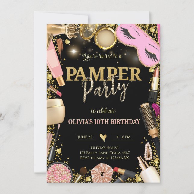 Invitación Elegante Fiesta Pamper Cumpleaños (Anverso)
