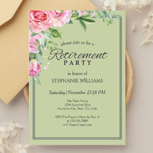 Invitación Elegante Fiesta Pastel Green Flower Retirement