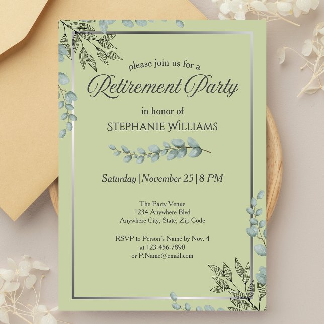 Invitación Elegante Fiesta Pastel Green Flower Retirement (Subido por el creador)