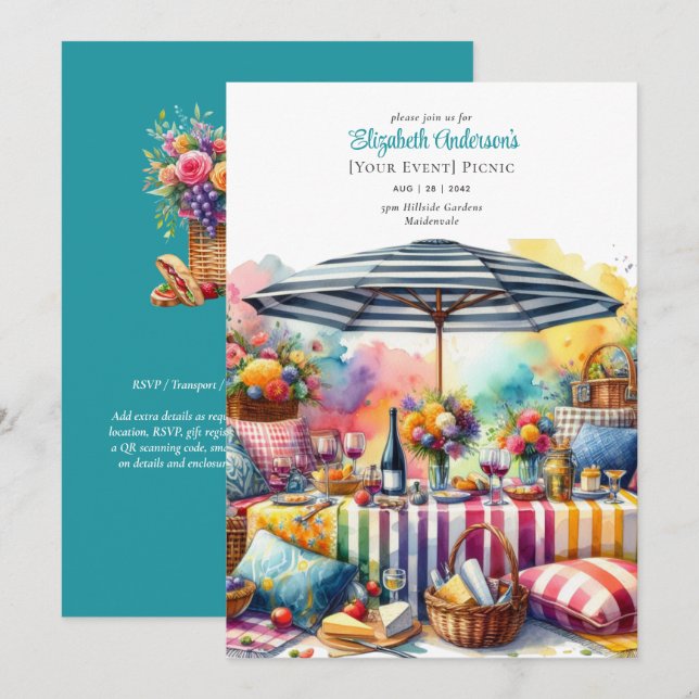Invitación Elegante Fiesta Picnic Jubilación de Cumpleaños CU (Anverso / Reverso)