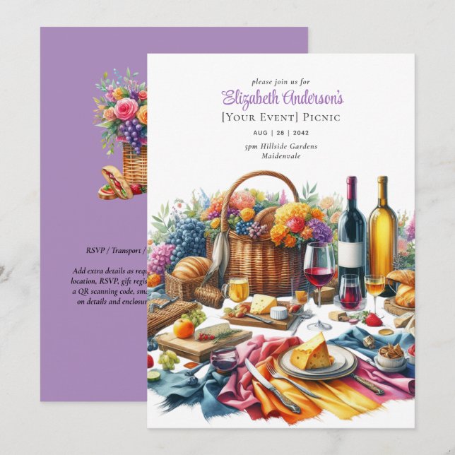 Invitación Elegante Fiesta Picnic Jubilación de Cumpleaños CU (Anverso / Reverso)