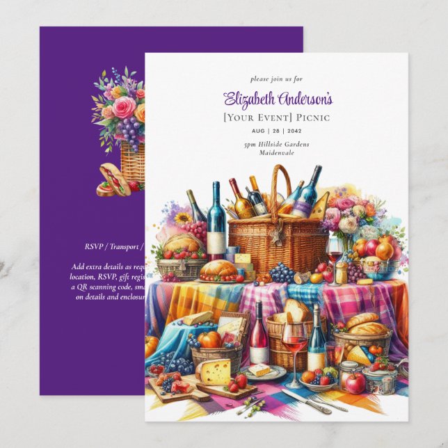 Invitación Elegante Fiesta Picnic Jubilación de Cumpleaños CU (Anverso / Reverso)