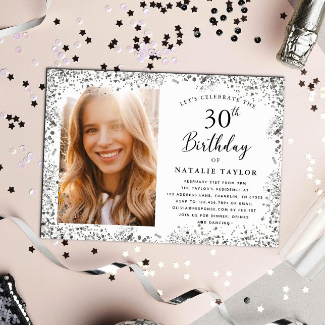 Invitación Elegante Fiesta plateado 30 cumpleaños (Subido por el creador)