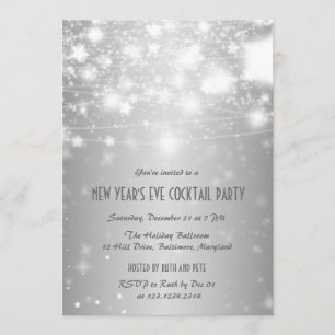 Invitación Elegante Fiesta plateado de Año Nuevo Estrellas br