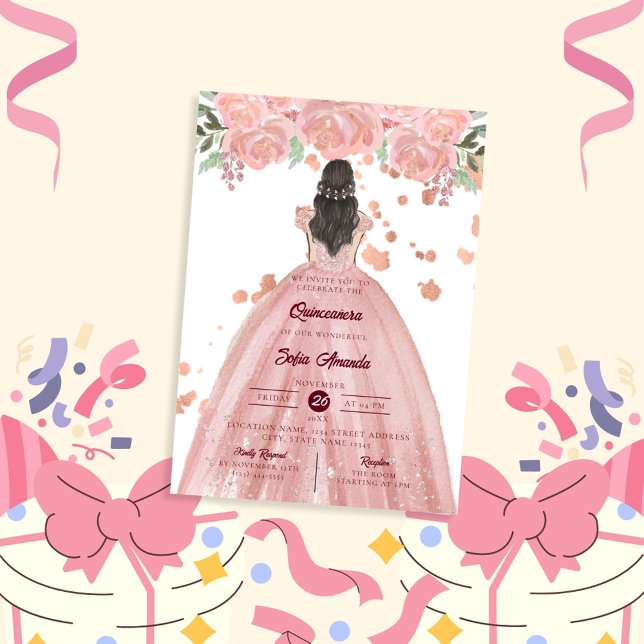 Invitación Elegante Fiesta Princesa Rosa Quinceañera de Rubor (Subido por el creador)