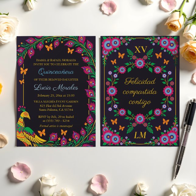 Invitación Elegante Fiesta Quinceanera de Arte Popular de Pea (Subido por el creador)