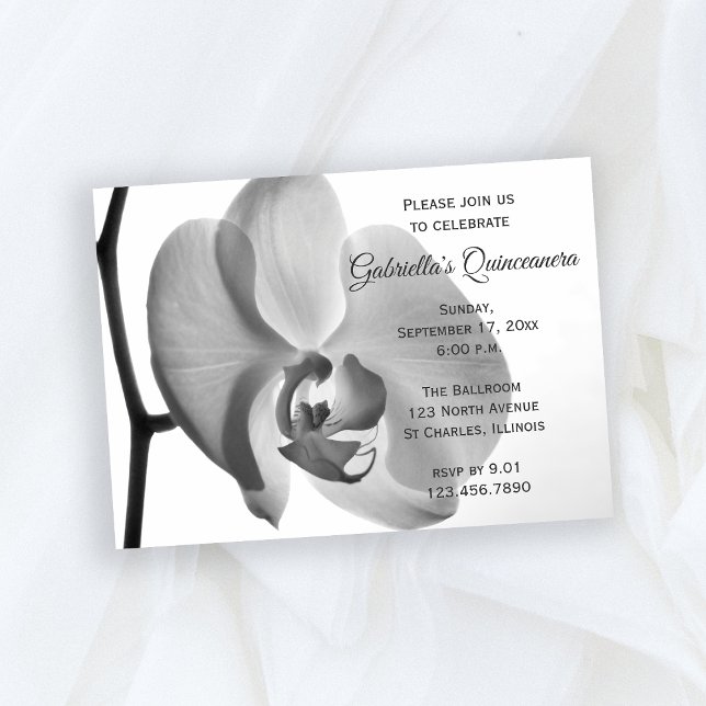 Invitación Elegante Fiesta Quinceanera de la orquídea blanca (Subido por el creador)