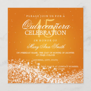 Invitación Elegante Fiesta Quinceanera Onda espumosa 2 Naranj