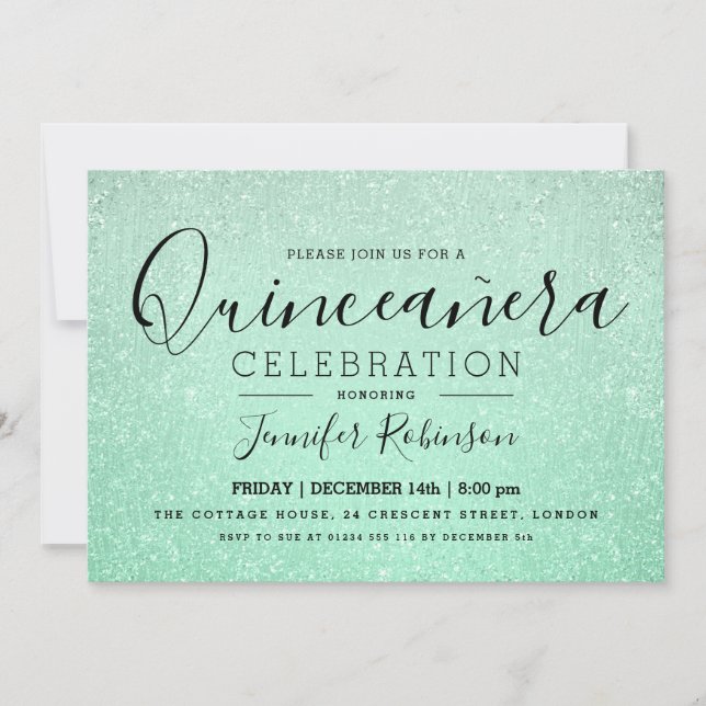 Invitación Elegante Fiesta Quinceanera Purpurina de la Casa d (Anverso)