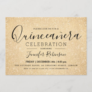 Invitación Elegante Fiesta Quinceanera Purpurina dorado pinta