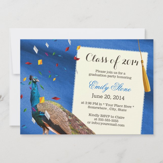 Invitación Elegante Fiesta Real de Graduación Azul Peacock (Anverso)