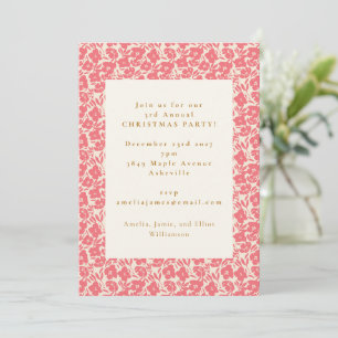Invitación Elegante Fiesta Roja Floral Navidad Fiesta
