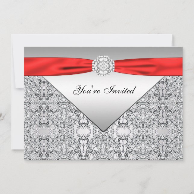 Invitación Elegante fiesta roja y plateada para cualquier oca (Anverso)