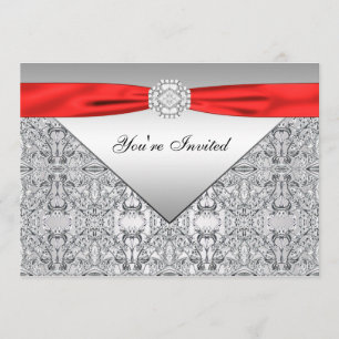 Invitación Elegante fiesta roja y plateada para cualquier oca