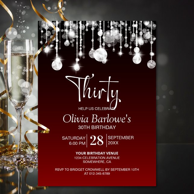 Invitación Elegante Fiesta rojo 30 cumpleaños (Subido por el creador)