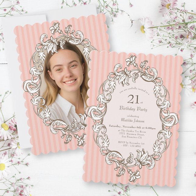 Invitación Elegante Fiesta Rosa 21 de cumpleaños (Elegant Pink 21st Birthday Party Invitation)
