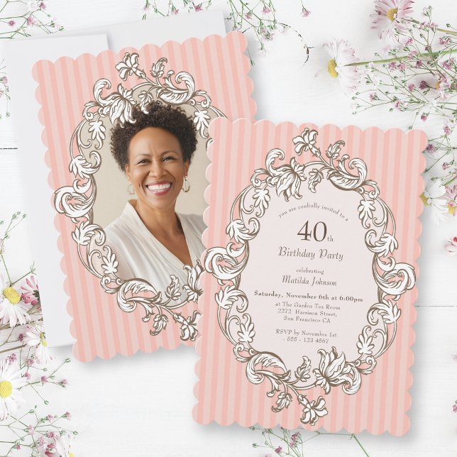 Invitación Elegante Fiesta Rosa 40 de cumpleaños (Elegant Pink 40th Birthday Party Invitation)