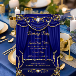 Invitación Elegante fiesta Royal Gold Pearl Drapes