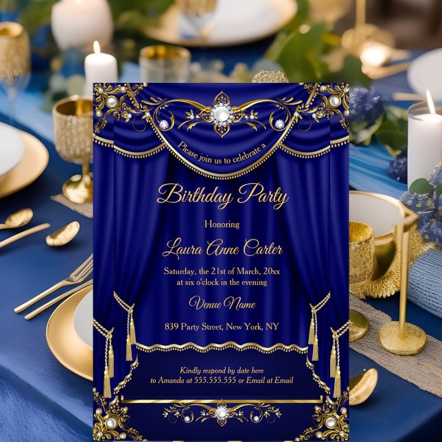 Invitación Elegante fiesta Royal Gold Pearl Drapes (Subido por el creador)