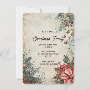 Invitación Elegante Fiesta Rústico Vintage de Navidad