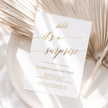 Invitación Elegante Fiesta sorpresa de caligrafía de oro<br><div class="desc">Esta elegante invitación para una fiesta sorpresa por caligrafía dorada es perfecta para un evento sencillo. El diseño neutro cuenta con una tarjeta minimalista decorada con una romántica tipografía de Relieve metalizado de imitación de oro. Esta invitación se puede usar para un cumpleaños, jubilación o cualquier fiesta sorpresa. Nota: Este...</div>