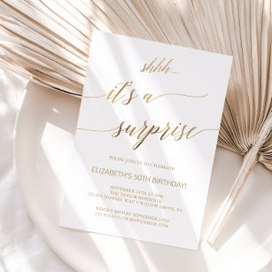 Invitación Elegante Fiesta sorpresa de caligrafía de oro