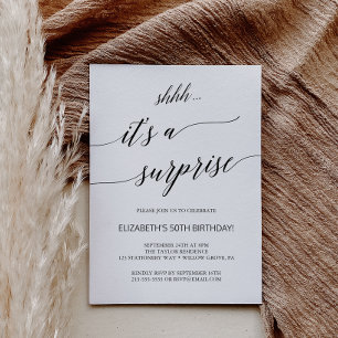 Invitación Elegante Fiesta sorpresa de caligrafía negra