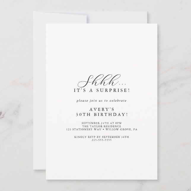 Invitación Elegante Fiesta sorpresa de guión (Anverso)