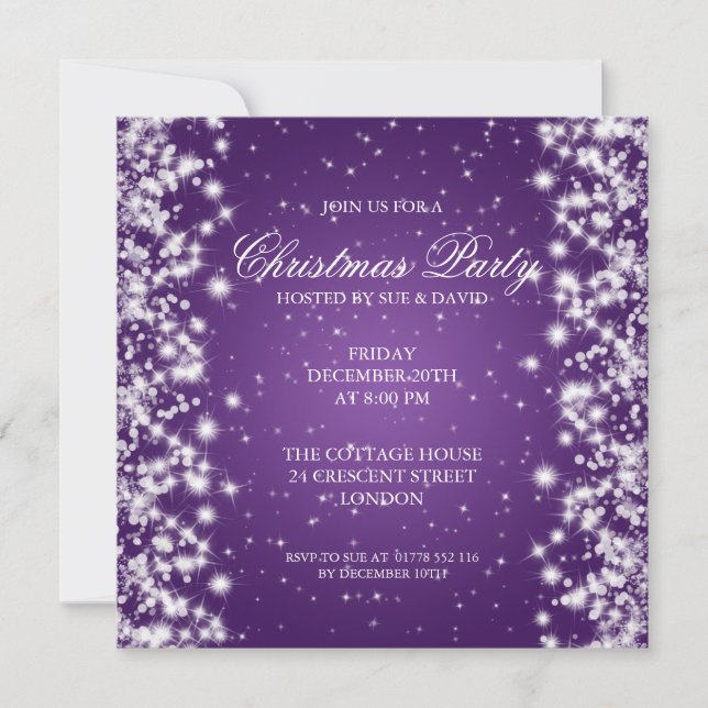 Invitación Elegante Fiesta Sparkle Purple (Anverso)