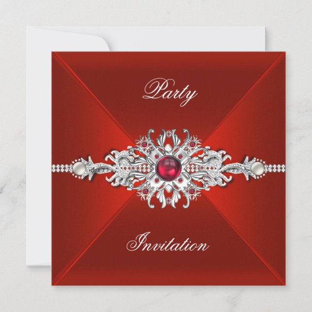 Invitación Elegante Fiesta Todas Las Ocasiones Joya Plata Roj (Anverso)