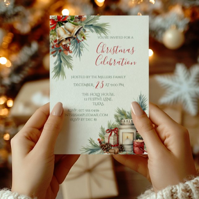 Invitación Elegante fiesta tradicional de Navidades (Classic Christmas Elegance invitation card — elegant holiday party invite for corporate events.)