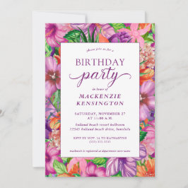 Invitación Elegante fiesta tropical floral de cumpleaños